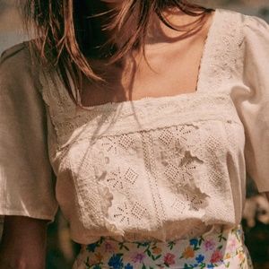 Sezane  Linen Blend Eyelet Blouse 36